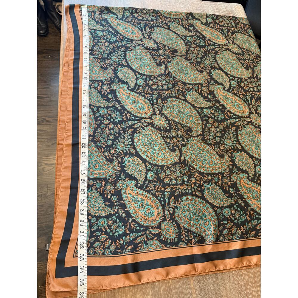 VINTAGE Large Brown/Green Paisley Neck Tie Scarf Wrap Shawl - Picture 7 of 7